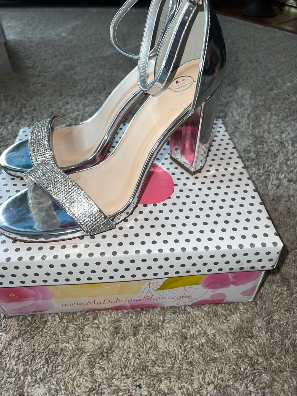 Silver Rhinestone Ankle-Strap Heels - Picture 2 of 5